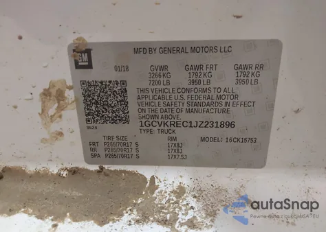 2018 Chevrolet Silverado 1500 1Lt from USA, damaged, VIN 1GCVKREC1JZ231896